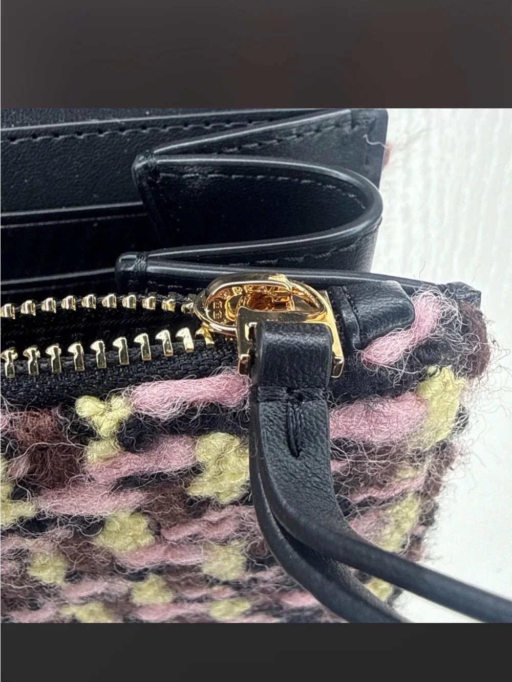 Tory Burch Tweed Flap Shoulder Bag in Pink, Black & Yellow-Green